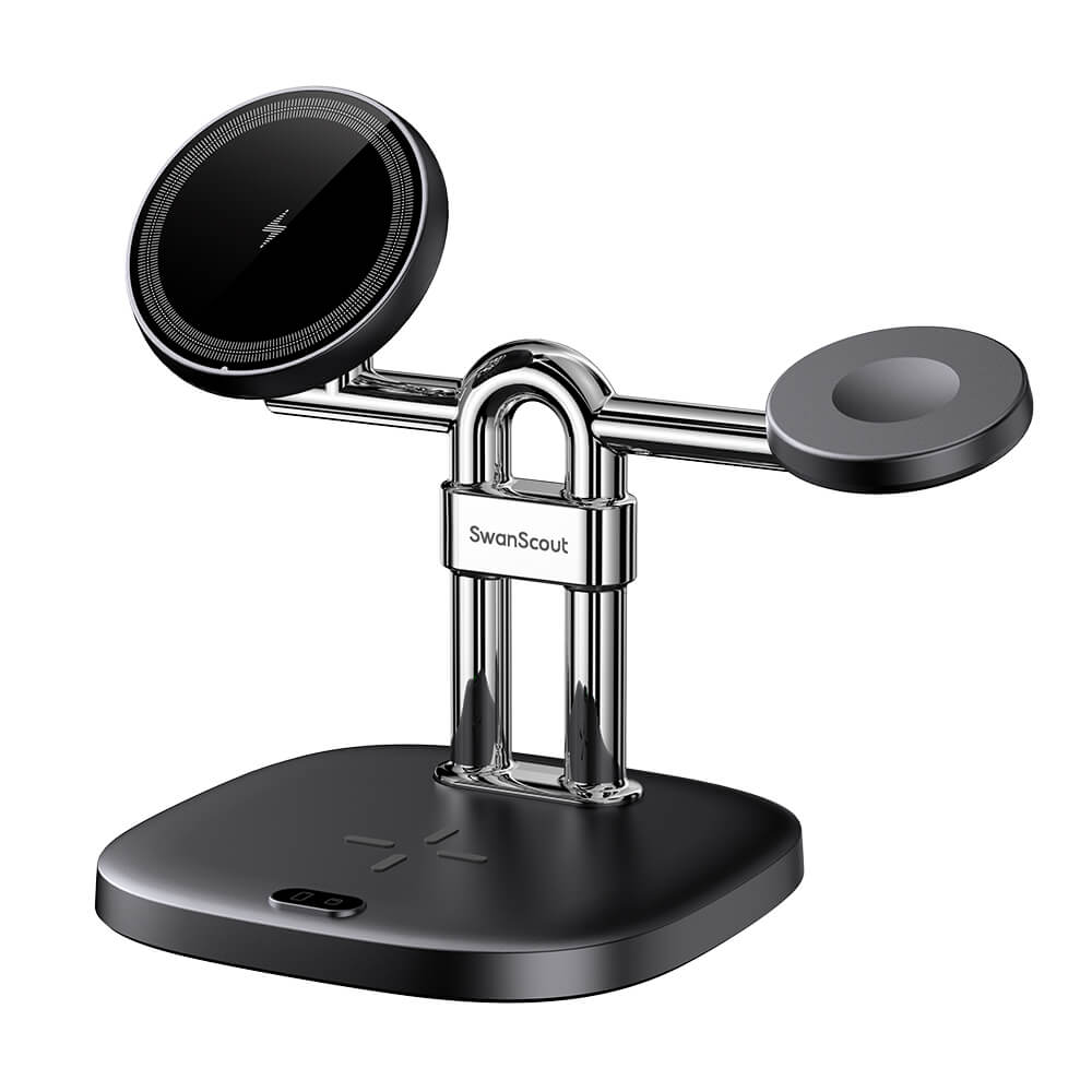 SwanScout 712M – Stație de Încărcare Wireless Magnetică 3 în 1 pentru Apple