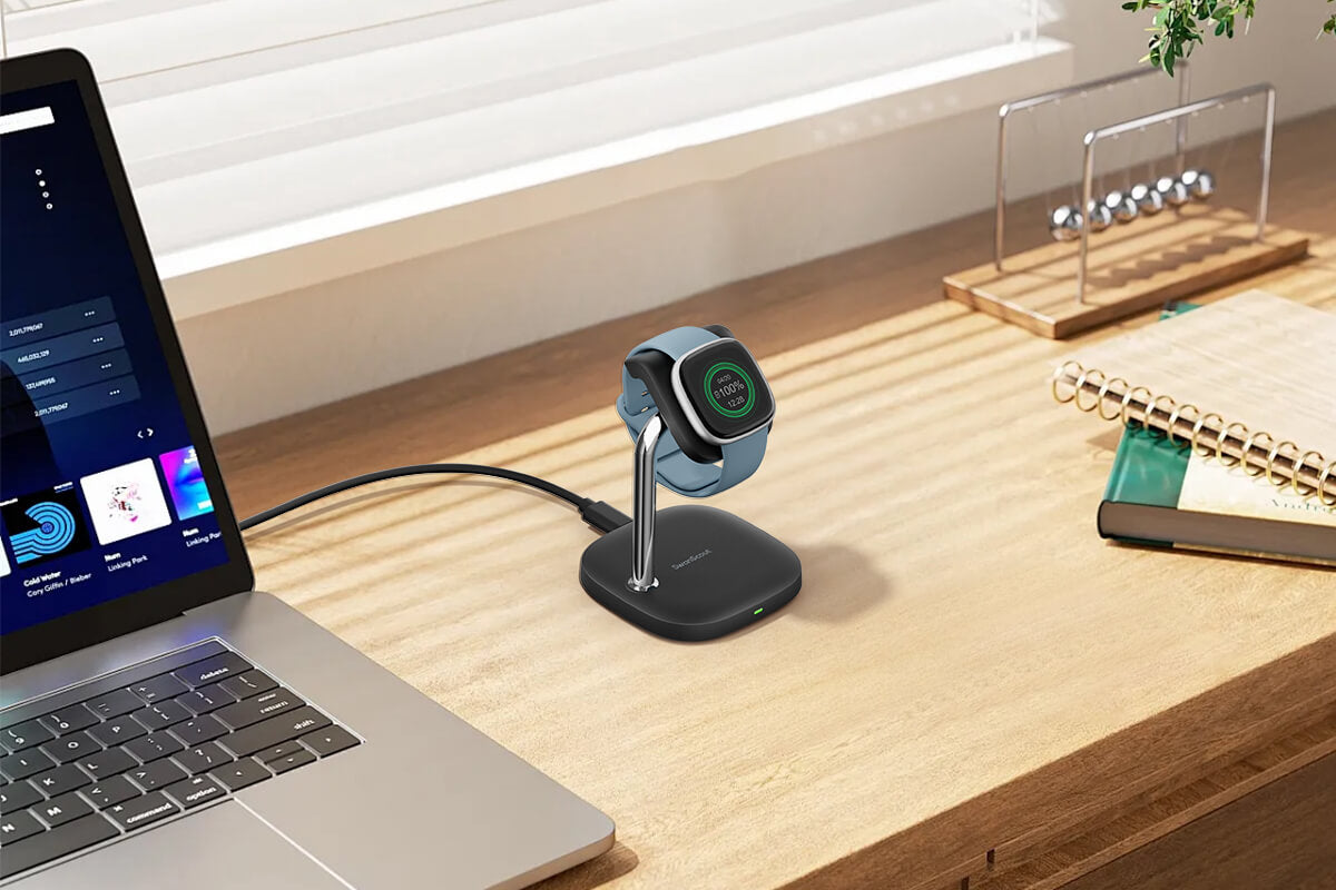 Charge your smartwatch quickly with the SwanScout 505FB, also supporting the Versa 3 charger interface.