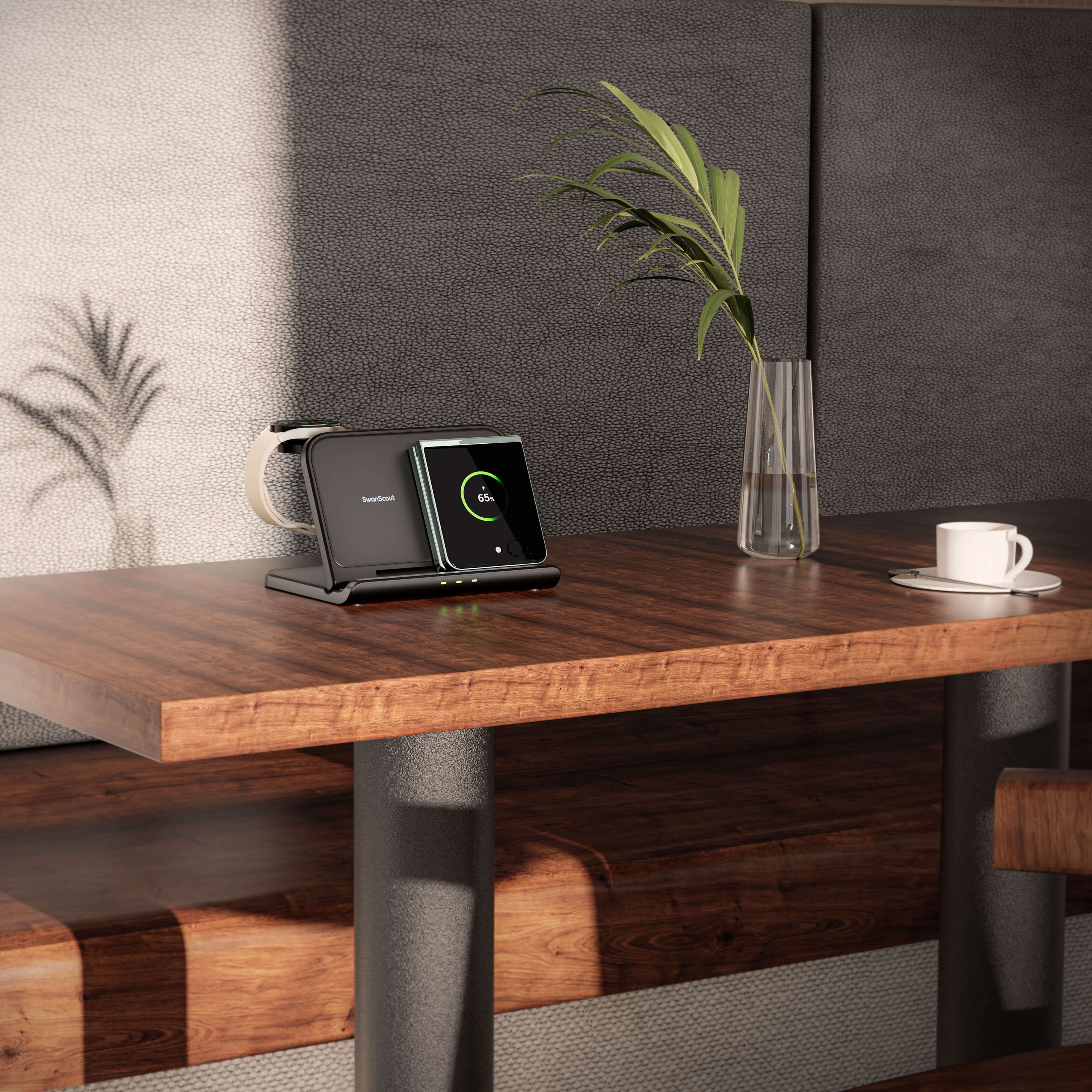 The SwanScout 705S doubles as a Google Fold wireless charger, ideal for mixed-device households.