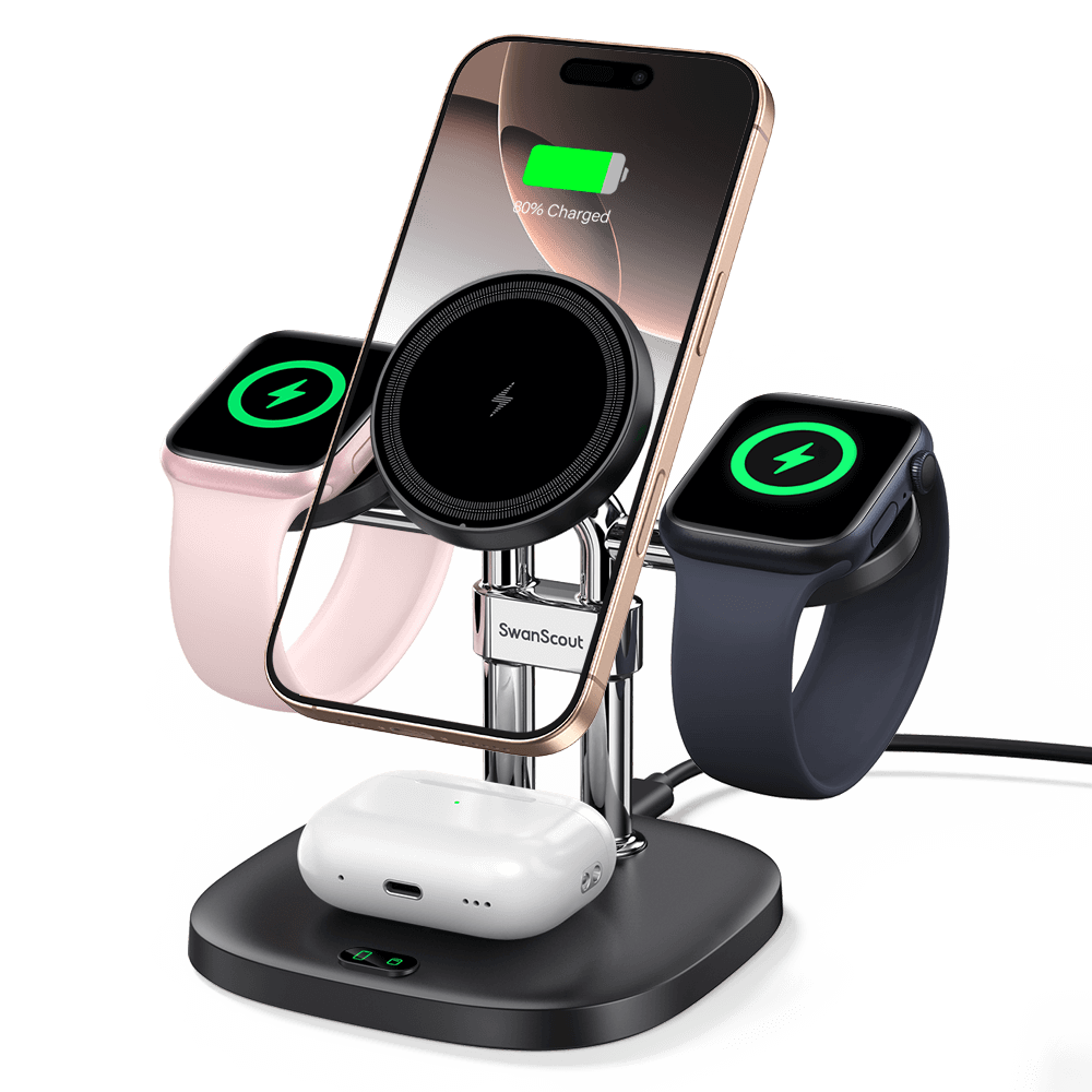 SwanScout 709M - Chargeur sans fil magnétique 4 en 1 pour Apple