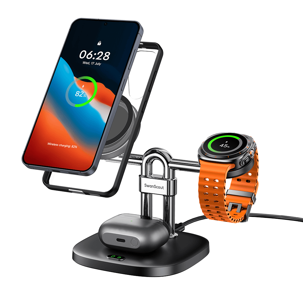 SwanScout 712SM – 3-in-1 magneettinen langaton latausasema Samsungille