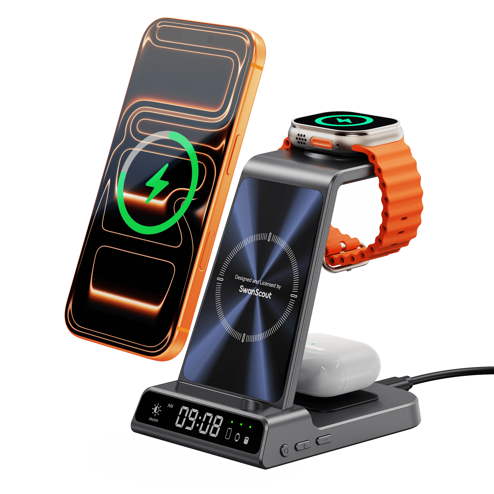 SwanScout C02 - Suporte de carregamento sem fio 3 em 1 para Apple