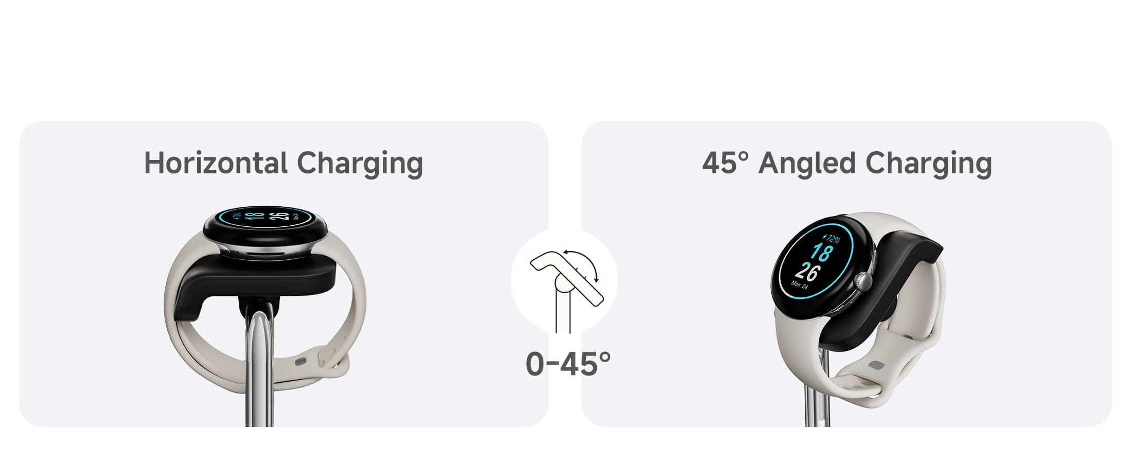 Adjustable 0 to 45 degree charging angle for Pixel Watch 2 and Pixel Watch 3 on the SwanScout 505G2
