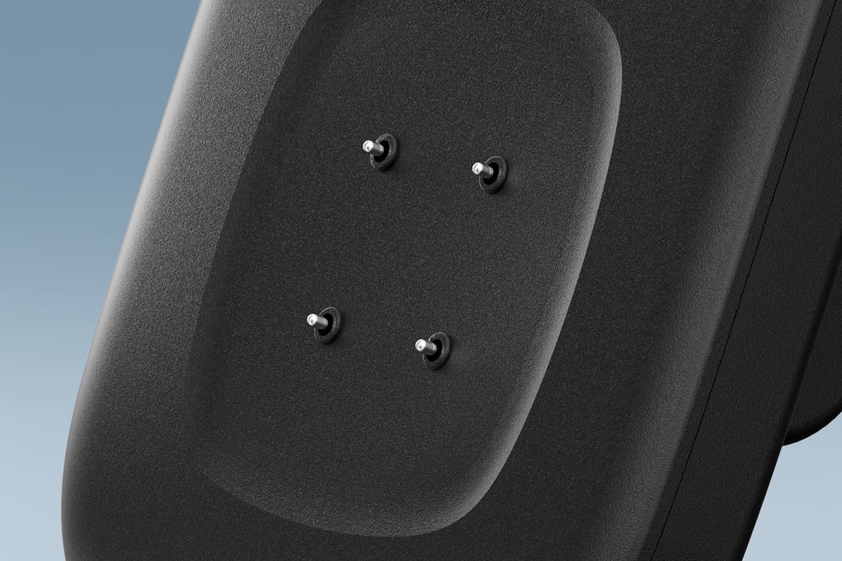 Four metal charging pins on the SwanScout 505G2 for Pixel Watch 2 and 3