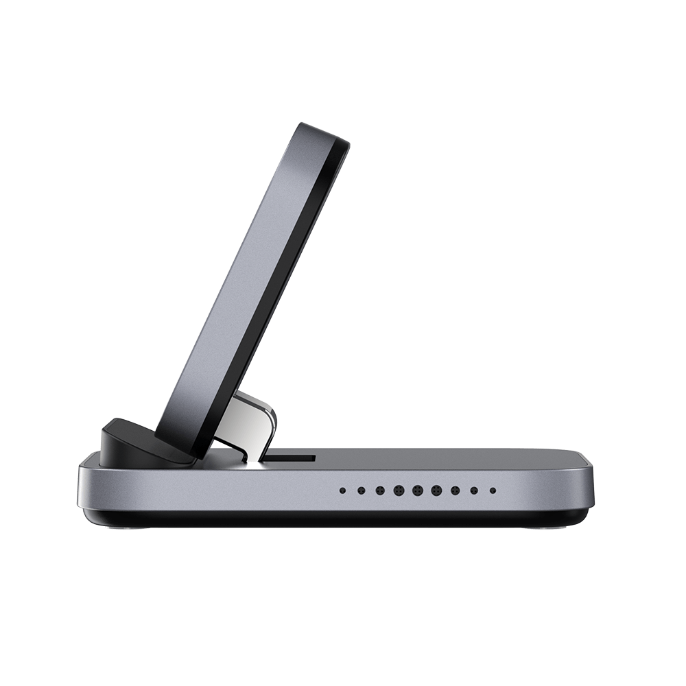 Right side profile of SwanScout 508 demonstrating the stable foldable structure and ergonomic angle for horizontal-only charging