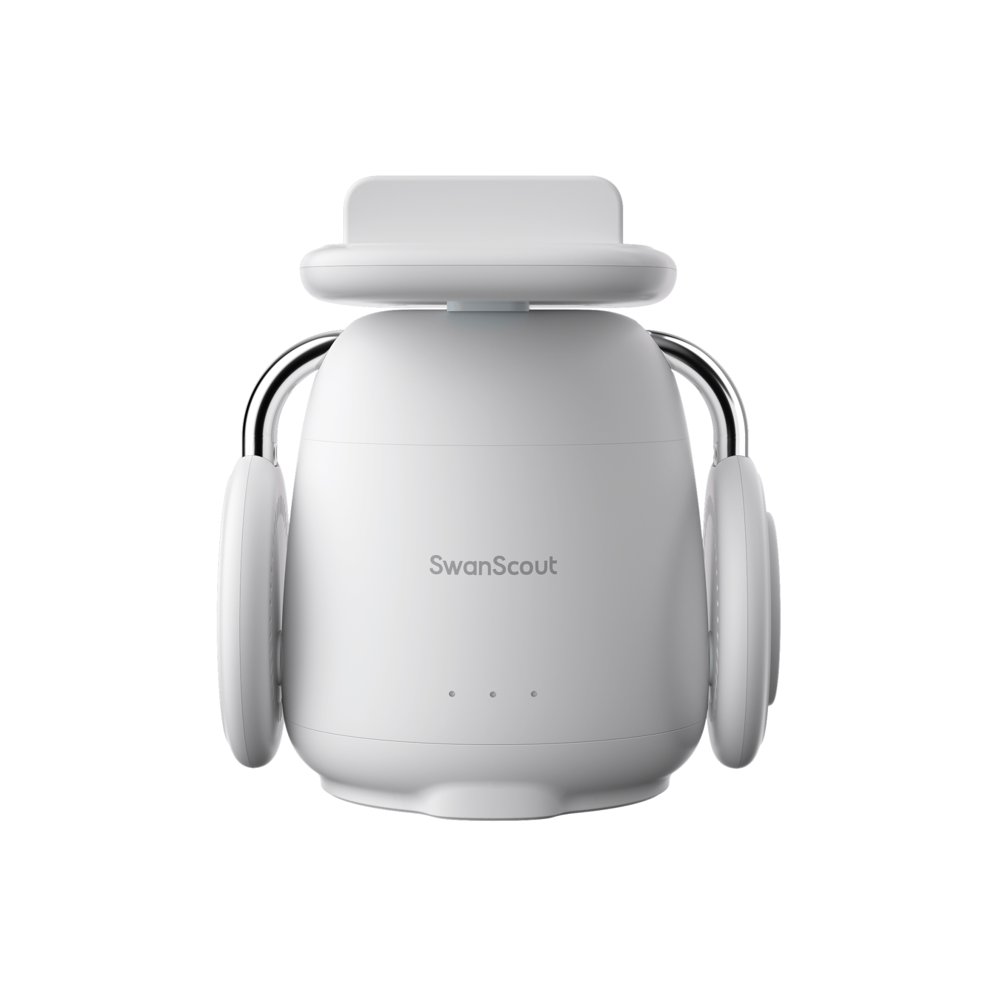 White SwanScout 707S showing the adjustable charging arm at a horizontal angle, compatible with both horizontal and vertical charging positions