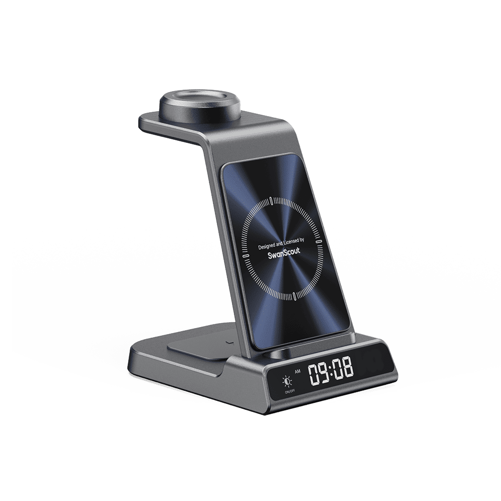 Digital clock wireless charging station with Huawei Watch and smartphone charging SwanScout C01HW
