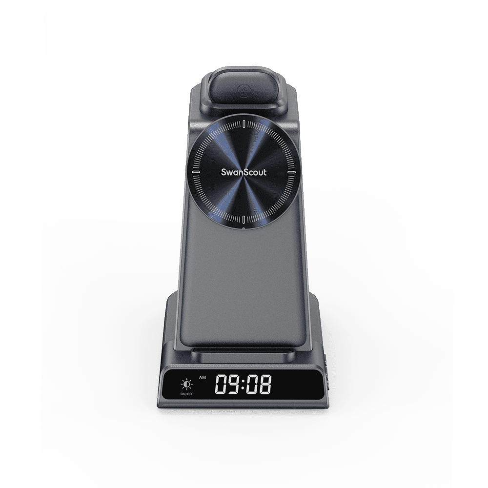 Front view of SwanScout C02MG4 dock with the digital clock display at the base