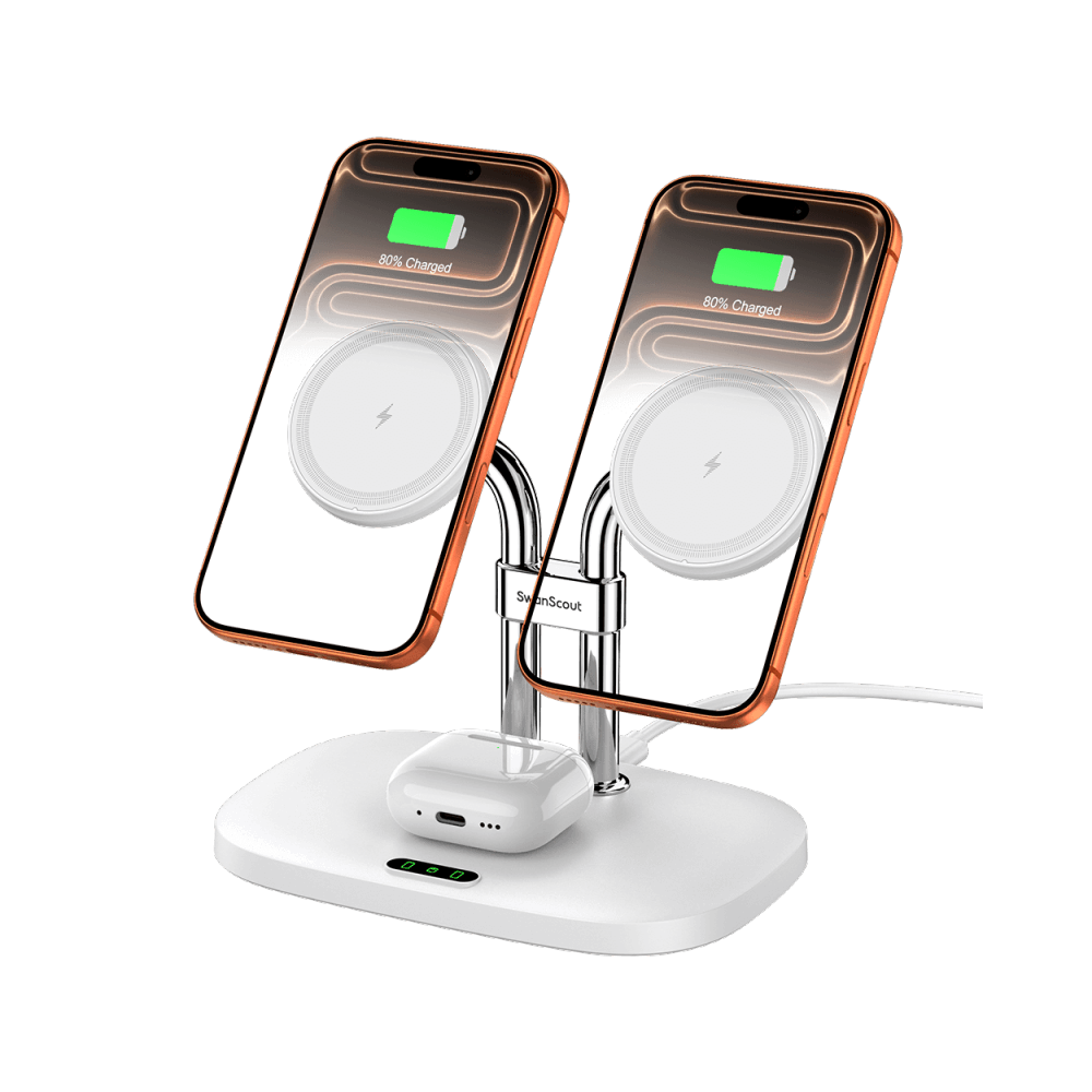 SwanScout 706M - Estação de Carregamento Magnética para Dois Telefones da Apple