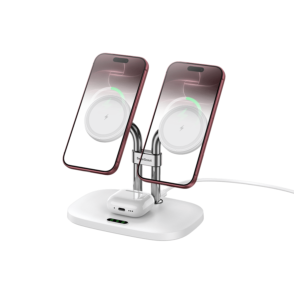 SwanScout 706M - Kettős mágneses töltő iPhone-hoz és vezeték nélküli dokkoló AirPods-hoz