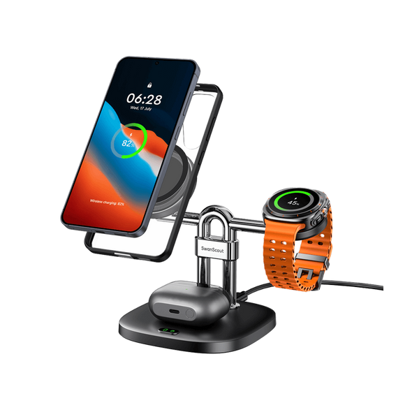 SwanScout 712SM – Stazione di ricarica wireless magnetica 3 in 1 per Samsung