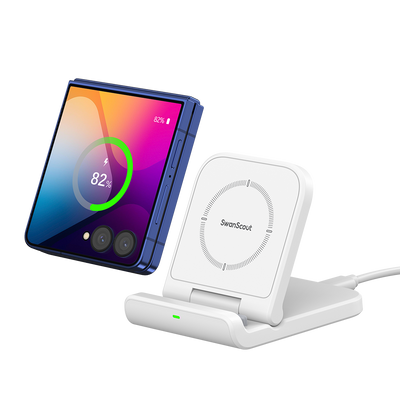 SwanScout 501S foldable wireless charger for Samsung Z Flip 7, portable charging stand with fast wireless charging for phone 