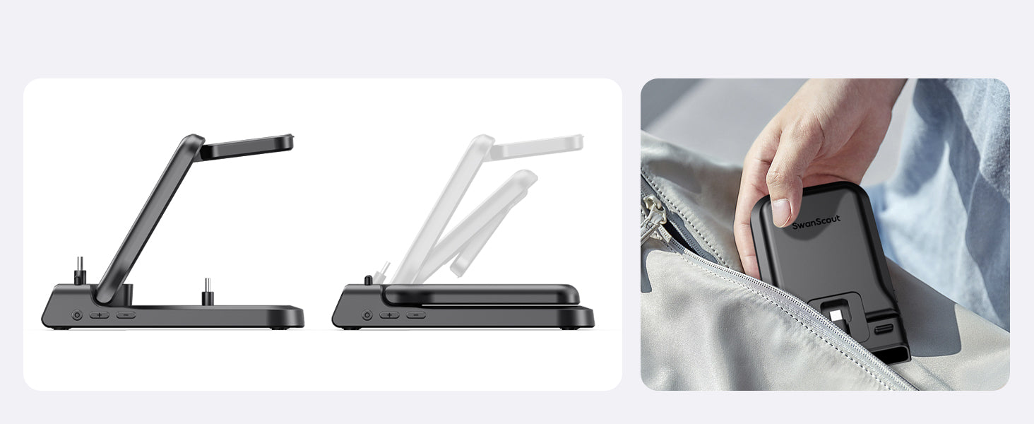 wireless charging station for Apple devices SwanScout 701AC foldable 3-in-1 charger with wired connectors portable design for iPhone Apple Watch and AirPods