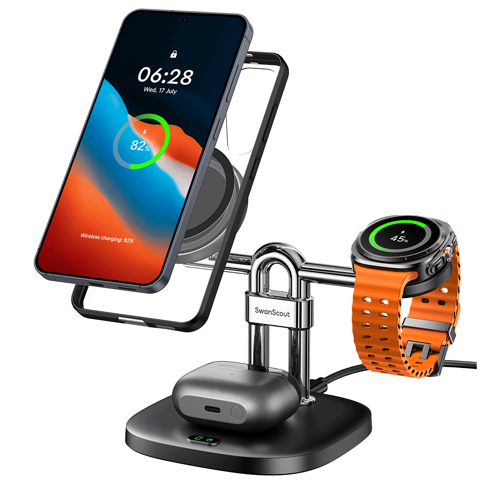 SwanScout 712SM – Estación de carga inalámbrica magnética 3 en 1 para Samsung