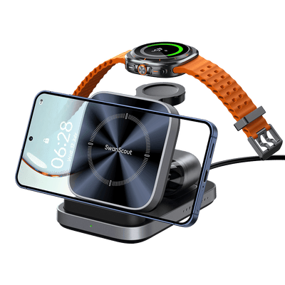 SwanScout 713S - Carregador sem fio dobrável 3 em 1 para Samsung