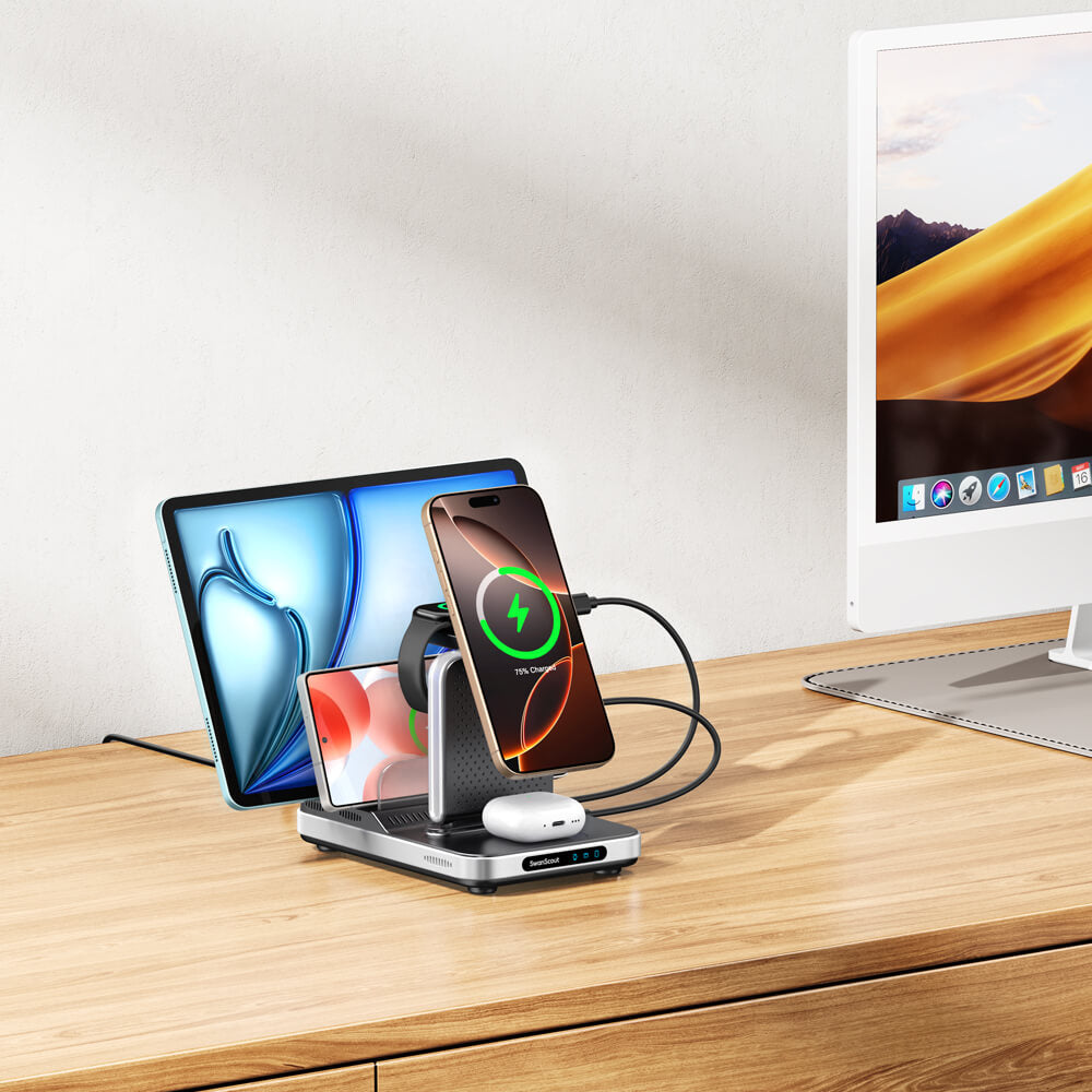 A compact charger for Apple Watch, the SwanScout 901M delivers fast magnetic charging with a foldable stand for convenience.