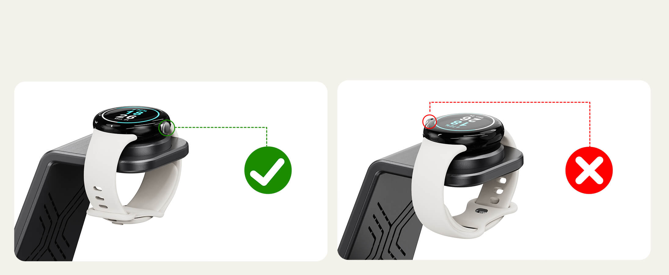 Google Pixel Watch 2 and Pixel Watch 3 must be placed in a specific orientation to ensure proper charging