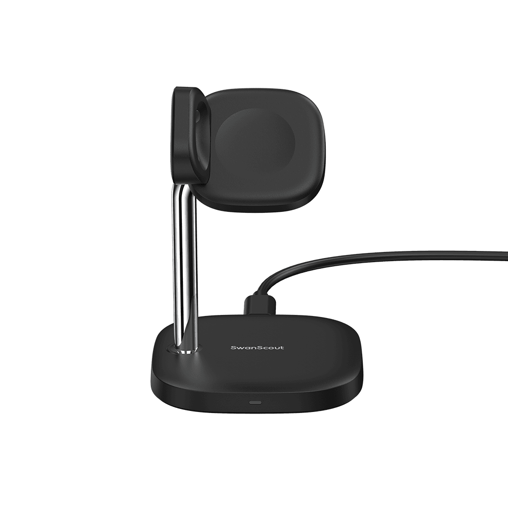 SwanScout 505G4 Pixel Watch 4 wireless charging stand with front view, designed for fast charging of the Pixel Watch 4.