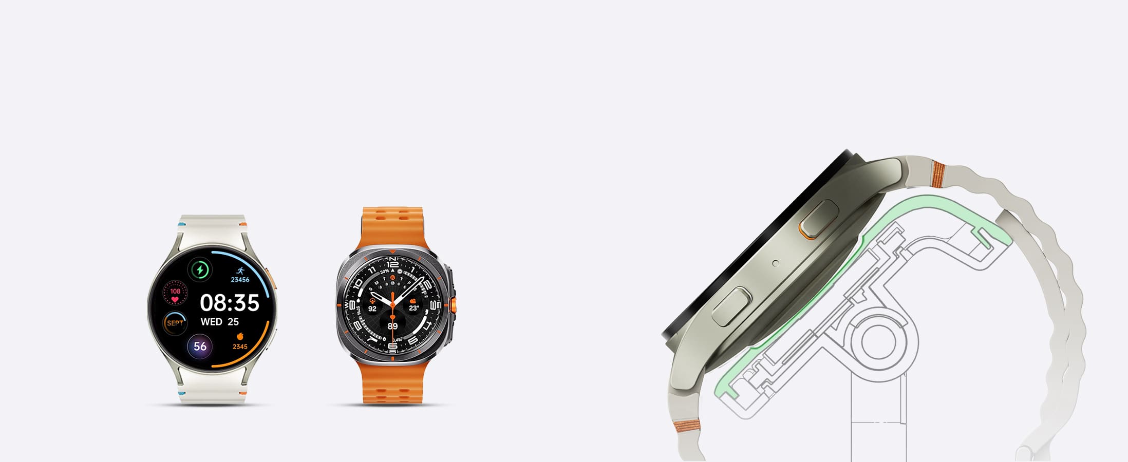 Curved charging surface designed to fit Galaxy Watch and watch bands on the SwanScout 505S