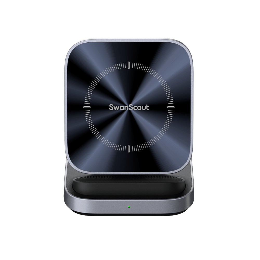 Front view of SwanScout 508 featuring a minimalist design and a front LED charging indicator that shows real-time power status