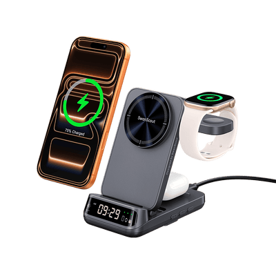 SwanScout 708M 25W magnetic wireless charger for Apple, floating 3-in-1 charging station with rotatable iPhone and watch charging docks