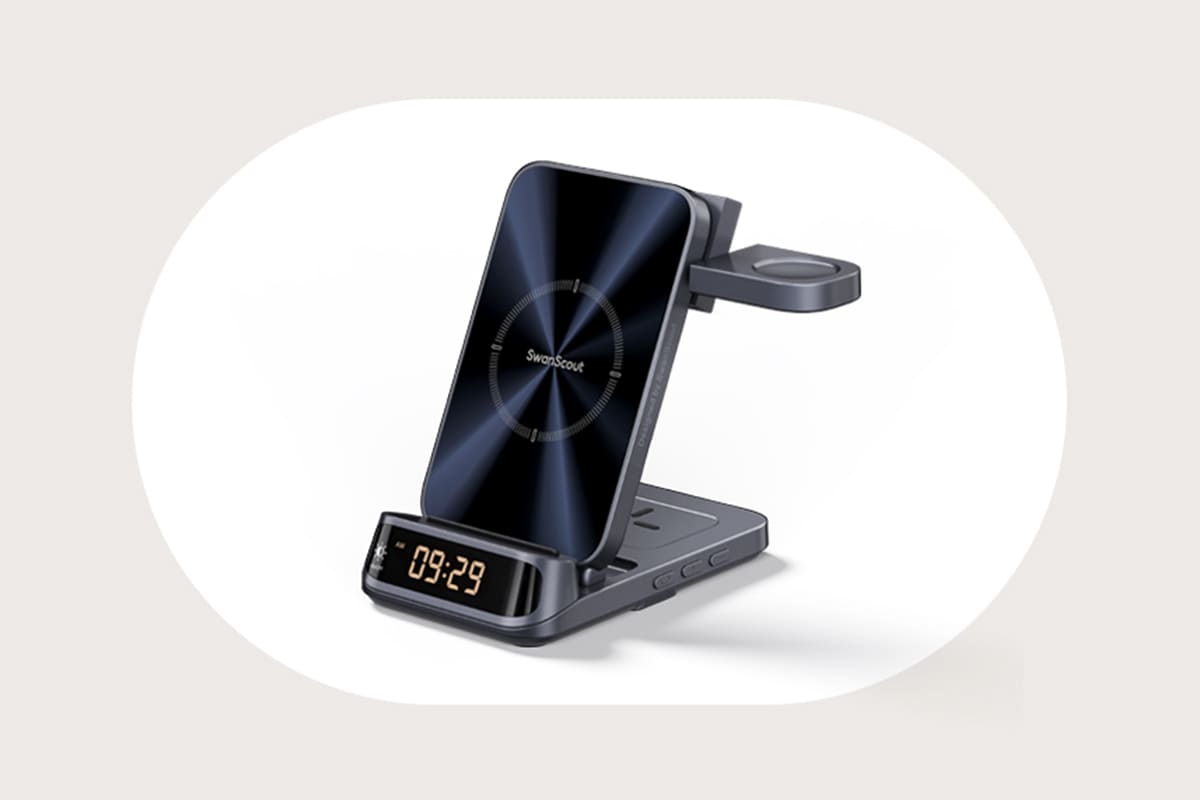 Elegant UV transfer printing and metal coating design on the SwanScout 708S 3-in-1 wireless charger