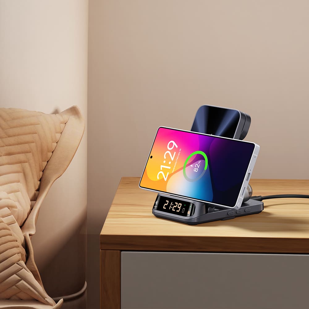 3-in-1 wireless charger with clock for convenient charging at home SwanScout 708S